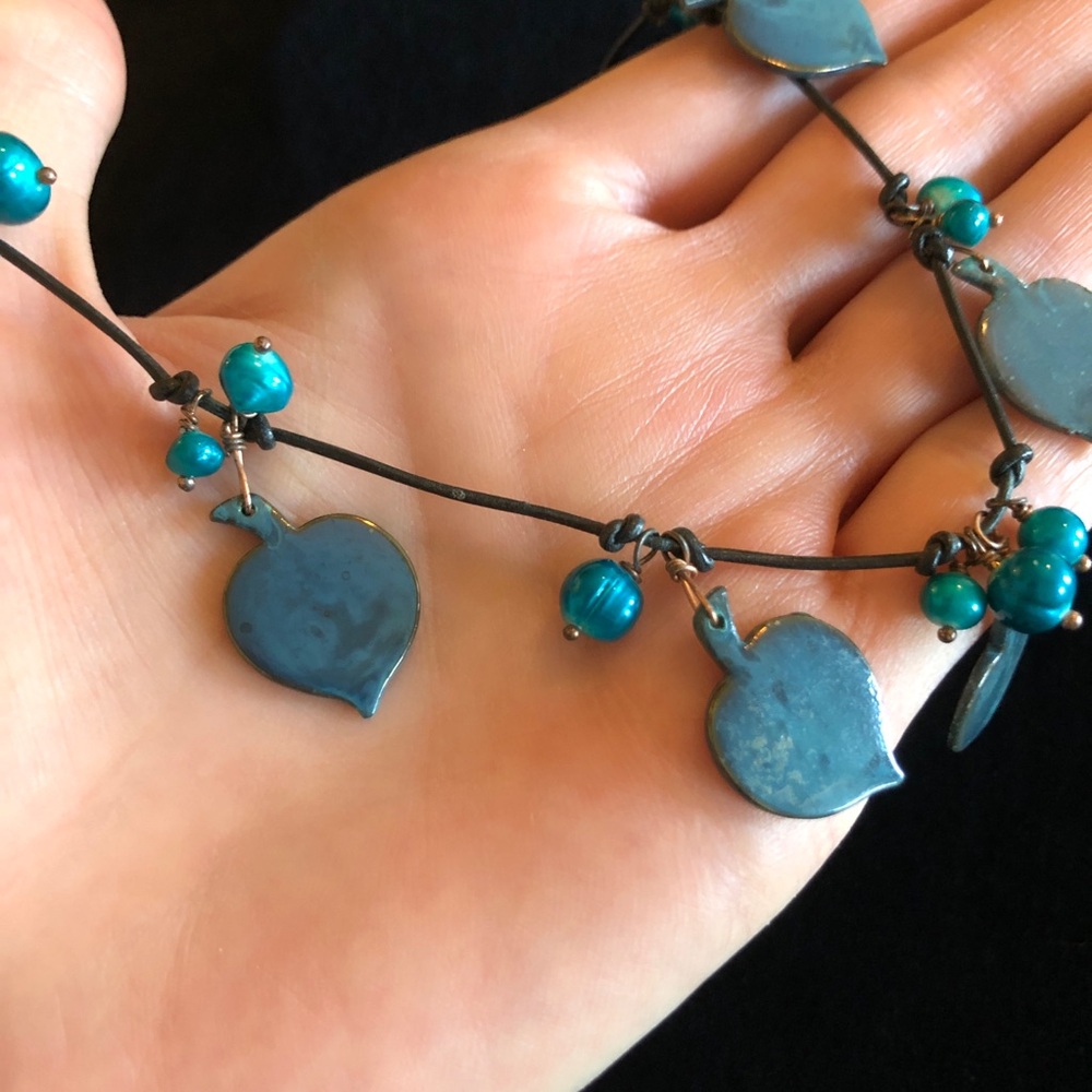 Elegant Vintage Blue and Teal Blue Danish Design Beaded Necklace